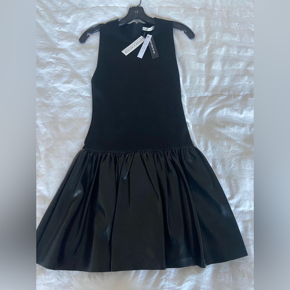 Alice + Olivia - Ella Combo Vegan Leather Drop Waist Sleeveless Mini Dress